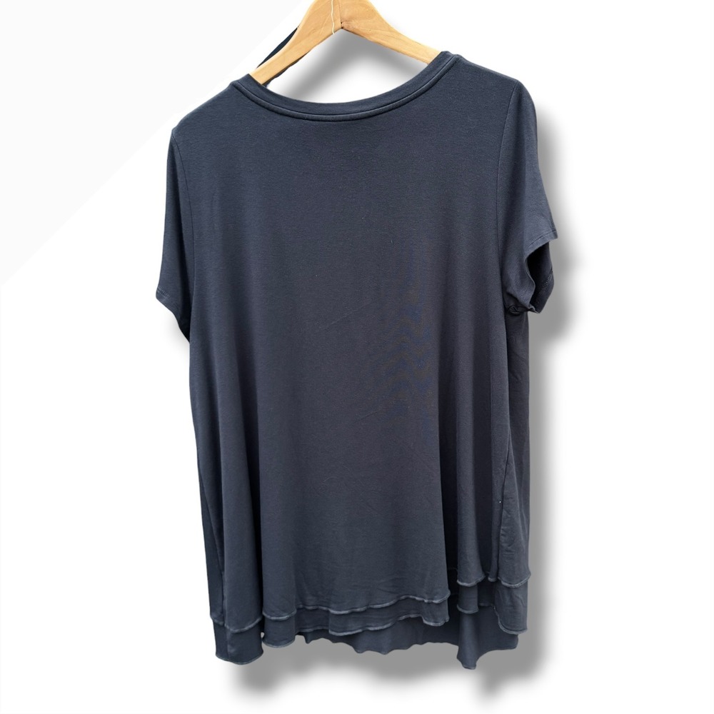 Soft Surroundings Navy Blue V-Neck Layered Hem Short Sleeve Top XL
